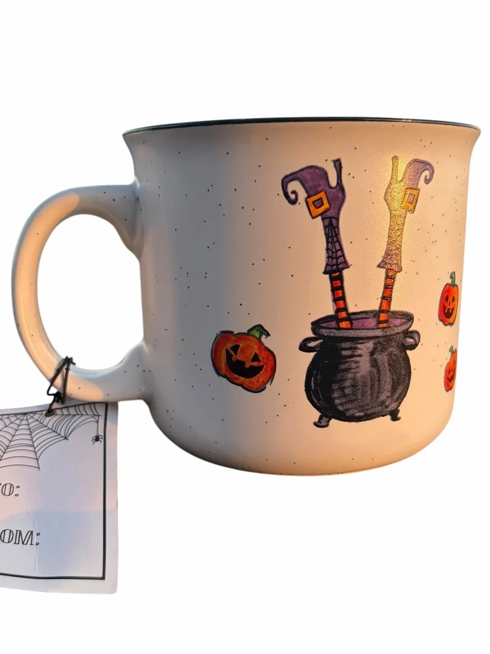 NWT WITCH CUP COBWEBS & CAULDRON BOTTOMS UP WITCHES LARGE STONEWARE MUG 16OZ